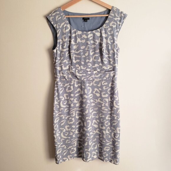 Ann Taylor Blue Print Silk Dress 10 Abstract Animal Print Sheath Dress - Picture 1 of 12